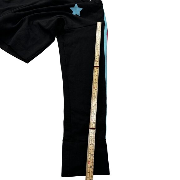 Black Knit Riot Cropped Sweatshirt With Blue Star & Rainbow Sleeve Stripes Women - Picture 11 of 11